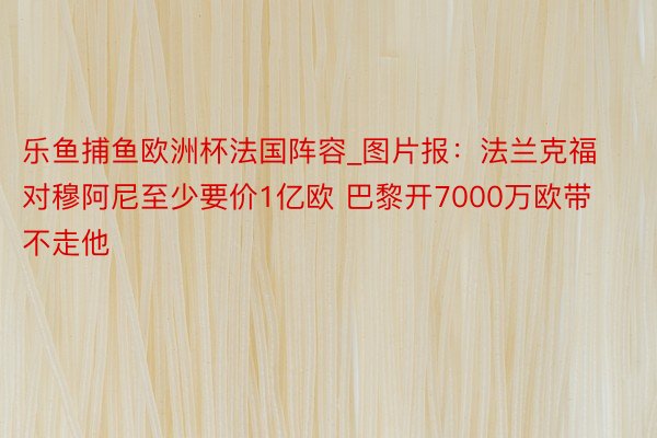 乐鱼捕鱼欧洲杯法国阵容_图片报：法兰克福对穆阿尼至少要价1亿欧 巴黎开7000万欧带不走他