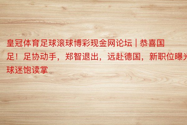 皇冠体育足球滚球博彩现金网论坛 | 恭喜国足！足协动手，郑智退出，远赴德国，新职位曝光，球迷饱读掌