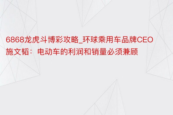 6868龙虎斗博彩攻略_环球乘用车品牌CEO施文韬：电动车的利润和销量必须兼顾