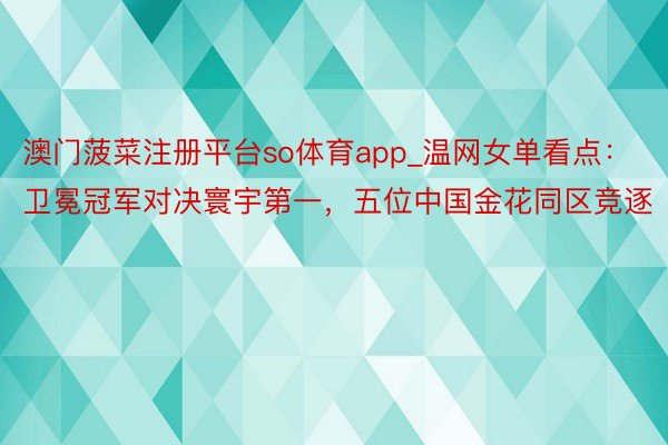 澳门菠菜注册平台so体育app_温网女单看点：卫冕冠军对决寰宇第一，五位中国金花同区竞逐