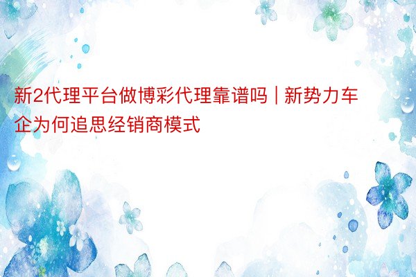 新2代理平台做博彩代理靠谱吗 | 新势力车企为何追思经销商模式